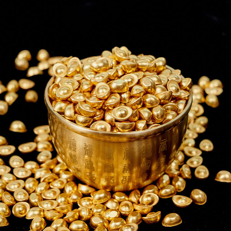 实心小元宝聚宝盆招财盆摆件纯铜工艺品沙金元宝中式家居摆件