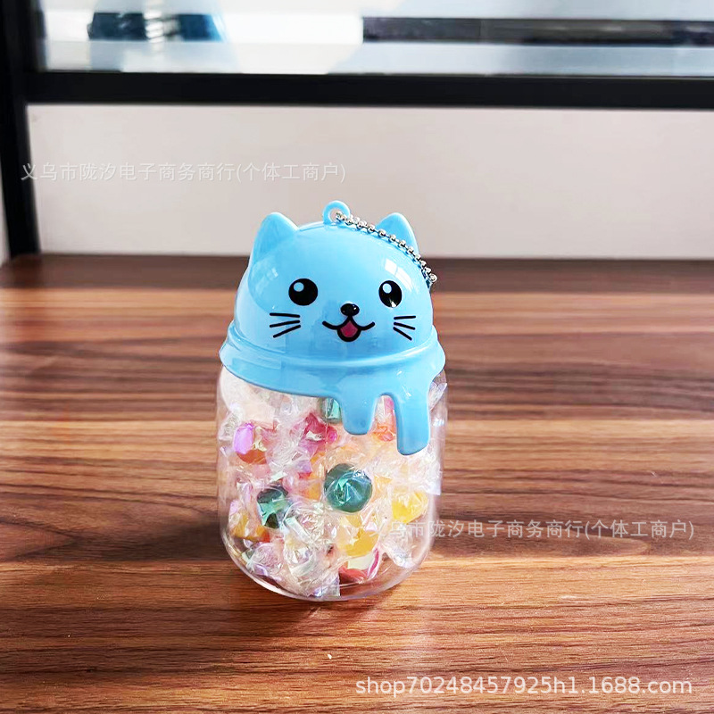 Dibujos animados latas selladas botella de plástico para mascotas de grado alimenticio con tapa transparente gato bocadillo caramelo galleta embalaje al por mayor