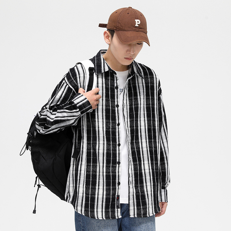 Dongyu メンズ秋と冬のメンズシャツ通気性綿長袖チェック柄シャツメンズカジュアルスリムトップシャツジャケット男性用|undefined