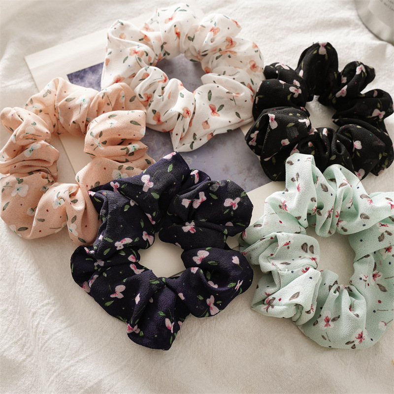 Tela de gasa de verano intestino grueso anillo de pelo cuerda floral dulce chica pelo anillo cabeza accesorios lazo cabeza banda de goma en stock presente pelo