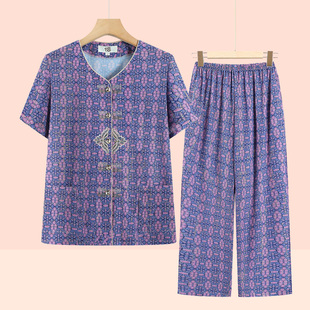 Grandma's Summer Ice Silk Suit, Old Mother's Summer Short-Sleeved Casual Two-Piece Suit, Cardigan for the Elderly, Old Lady