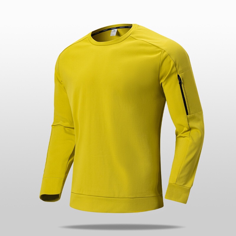 Niaojia's same style men's sports fitness running training long-sleeve top for spring, autumn, and winter, men's sweatshirt with zippered cuffs and round neck