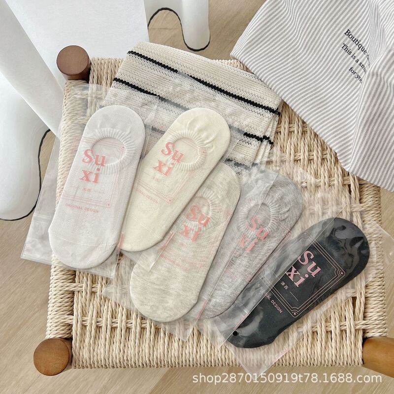 Women's Socks, Pure Cotton, Summer Thin Low-Cut Invisible Socks, Non-Slip, No-Show, Mesh Short Socks, Spring and Autumn Styles