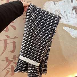 优质秋冬爆款黑白针织围巾复古波点斜纹肌理加厚保暖围脖现货批发