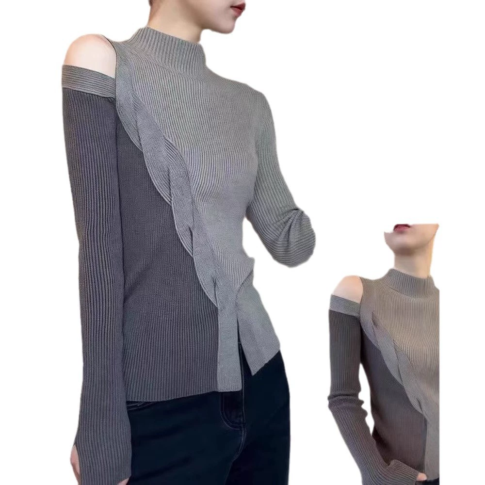 Colored knitted long-sleeve, sweater, high collar, western style