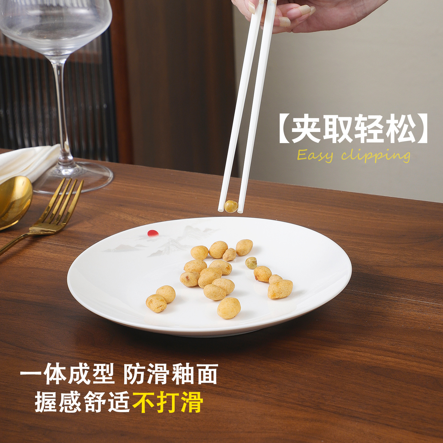 Ceramic chopsticks for home use—high-end, antibacterial and mold-resistant; Jingdezhen ceramic chopsticks—shatterproof, non-slip, and high-temperature resistant—new design.