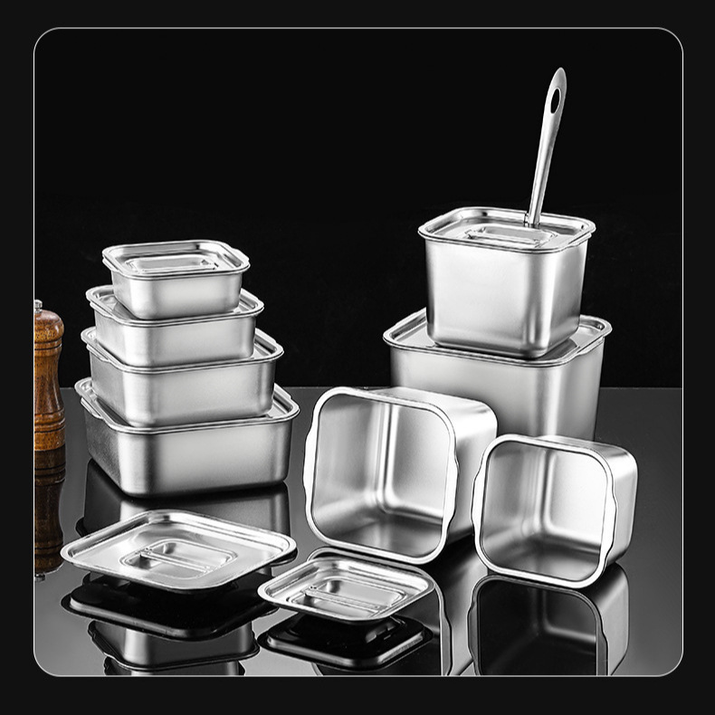 304 acero inoxidable cuadrado con cubierta sellado cocina doméstica comercial tanque de sal tanque de aceite con sabor en stock