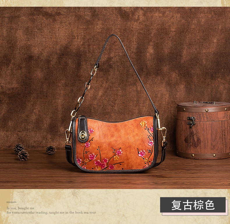 Túi đeo chéo nữ da bò vintage họa tiết nổi — Màu đen cổ điển, Màu nâu cổ điển, Cà phê cổ điển chi tiết 10