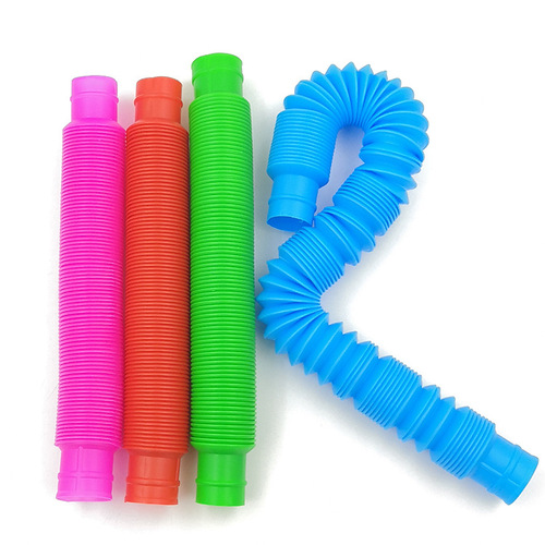 Cross-border Pop Tube Colorful Plastic Flash LED Stretch Corrugated Tube Vent Telescopic Tube Decompression Luminous Toy