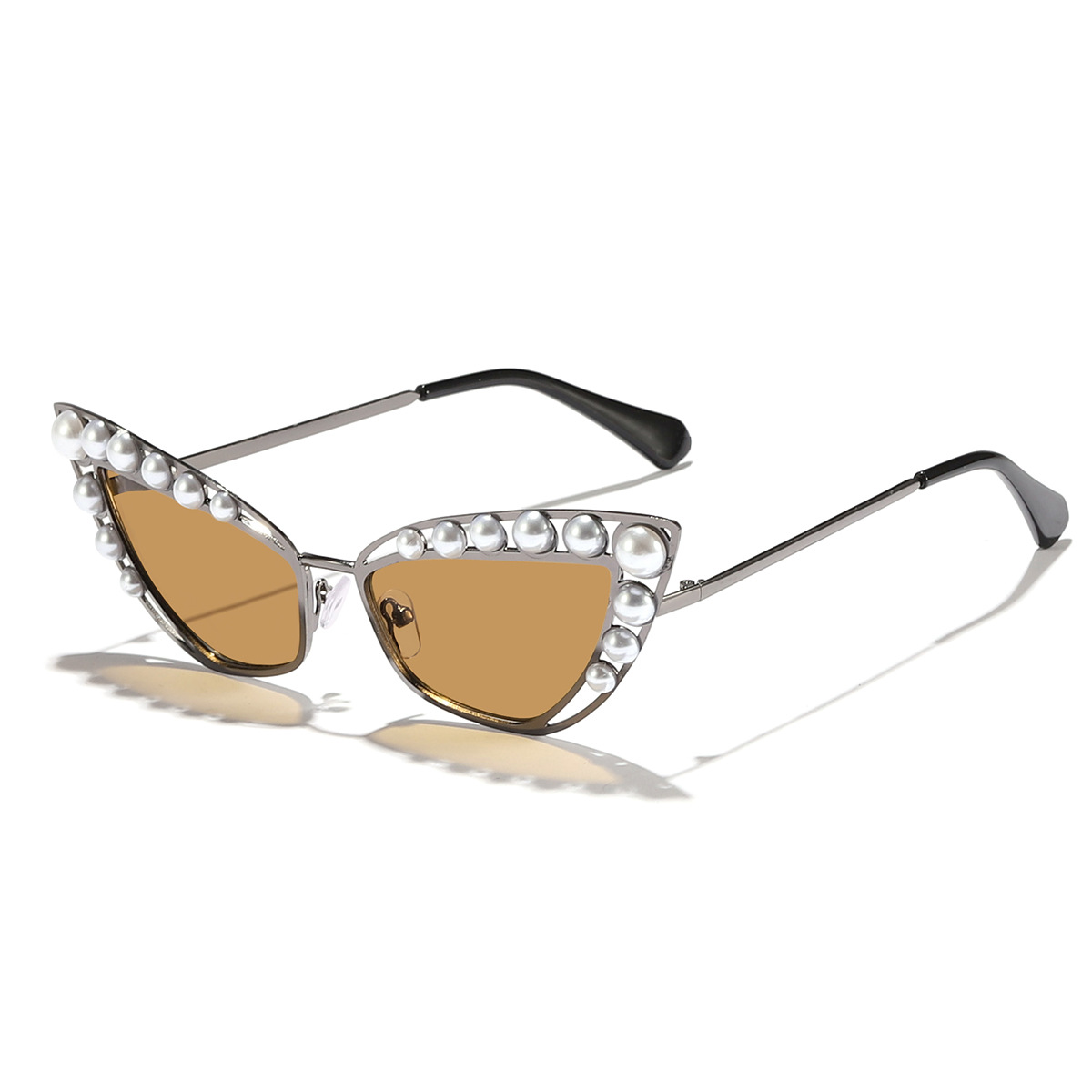 Nuevas gafas de sol de metal con ojos de gato de perlas hermosas transfronterizas