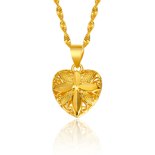 Brass gold-plated love gold necklace Imitation gold necklace Cross-border wedding sand gold ethnic style peach heart water wave necklace for women