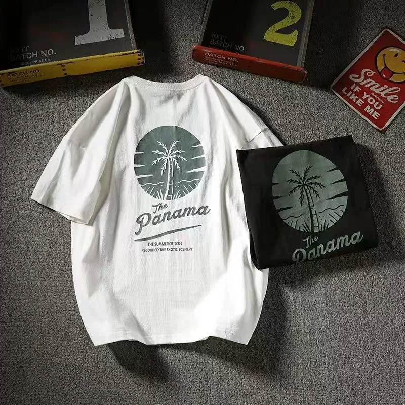 Новая хлопковая летняя повседневная мужская футболка с короткими рукавами в японском стиле, свободная универсальная модная рубашка с половиной рукавов в гонконгском стиле.