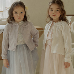 女童針織開衫2024春款草莓珊韓國女童翻領薄款長袖公主外套