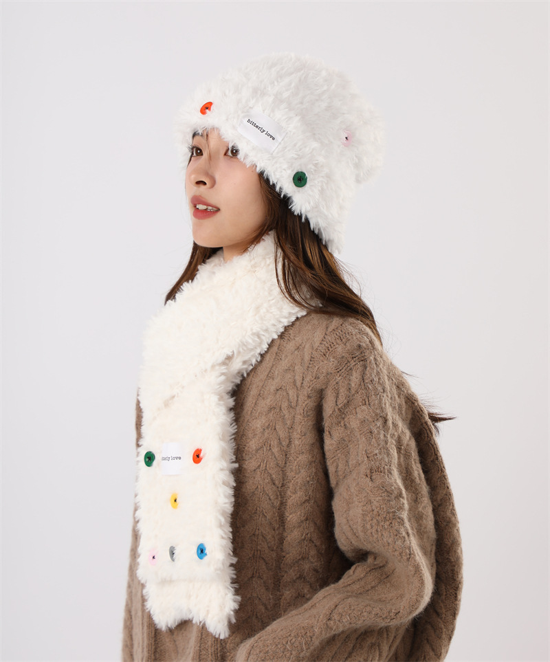 Cervo bianco stesso stile bambini autunno inverno peluche lana ispessita e calda pulsante mostra faccia piccola grande testa_voghion.com