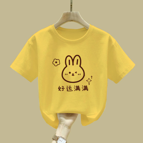 2522# Girls' short-sleeved summer T-shirt new pure cotton summer T-shirt for older children and girls, bottoming shirt
