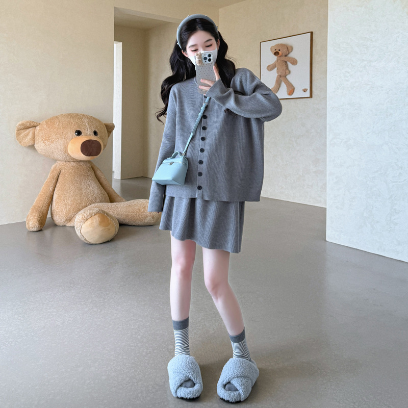 孕妇套装秋冬款慵懒风韩版宽松休闲开衫毛衣半身裙两件套冬季外穿|undefined