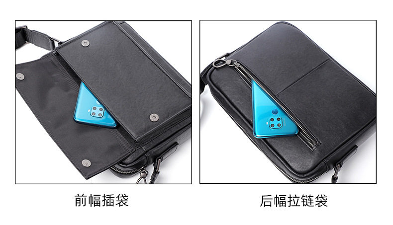 Túi đeo chéo nam da bò thật kiểu ngang cỡ nhỏ 29×11×17 cm — Màu đen chi tiết 8