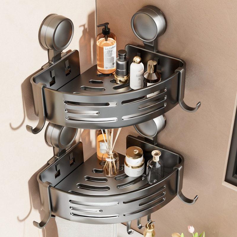 Suction Cup Bathroom Storage Rack Triangle Basket No-Drill Corner Shelf for Bathroom and Toilet Storage