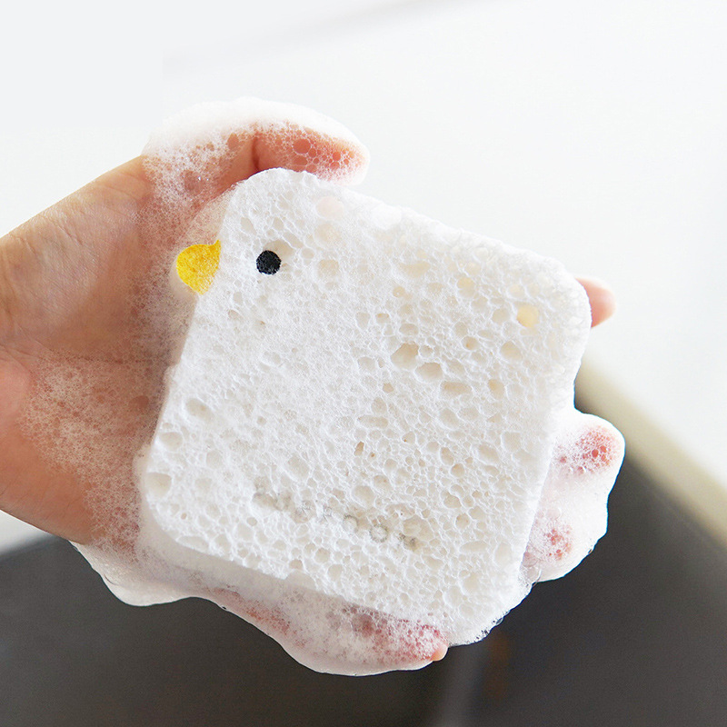 Purroom Compressed Wood Pulp Cotton Natural Wood Pulp Cotton Non-stick Oil Dishwashing Artifact Cute Chick Dishwashing Sponge Wipe