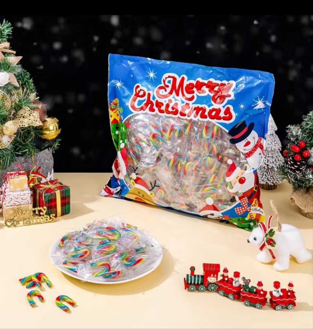 500g 크리스마스 무지개 지팡이 사탕 [약 90개입] 봉지 포장