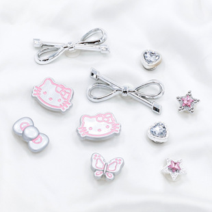 Metallic Silver Accessories Kitten Heart Bow DIY Mobile Phone Case Hole Shoes Hair Accessories Y2K Accessories