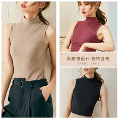 Half turtleneck German velvet thermal vest for women brushed autumn and winter plus velvet thickening 2023 new style inner sleeveless bottoming shirt