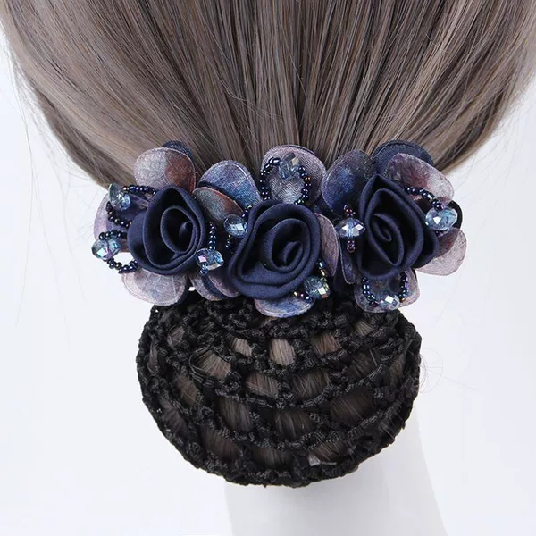 Japanese and Korean Hair Accessories, Silk Yarn, Simple and Elegant Three-Flower Mesh Hair Accessories, High-End Hair Nets, Motherly Elegant Hair Accessories, Professional Head Flowers