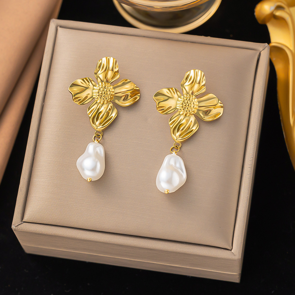 Women's Gender 1 Pair Elegant Simple Style Geometric Flower Plating 304 Stainless Steel Drop Earrings Ear Studs