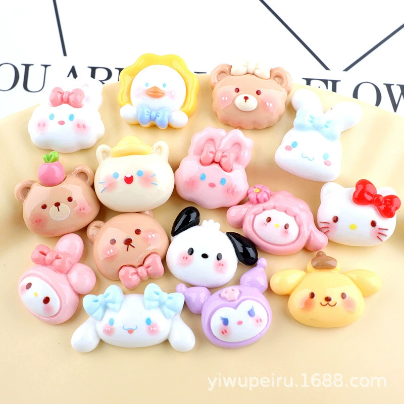 Sanrio, карикатурный кролик с аксессуарами, кремовый чехол для телефона, заколка для волос, аксессуар, веревка для волос, с малыми медведями, ручной работы