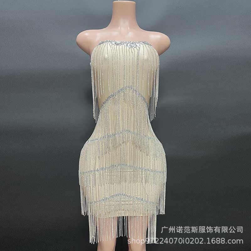 杏色流苏气质修身短礼裙生日party晚宴公司年会颁奖礼主持人礼服