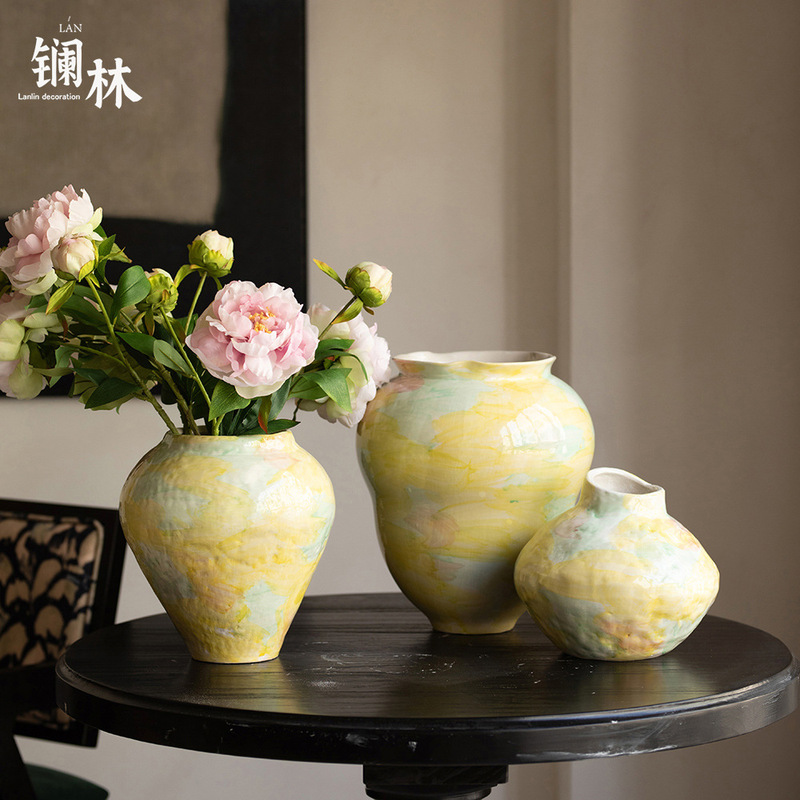 景徳鎮ランタノリンファッションシンプルな彩色花瓶新中国式純粋な手作り客間玄関高贅沢な振り子半見瓶|undefined