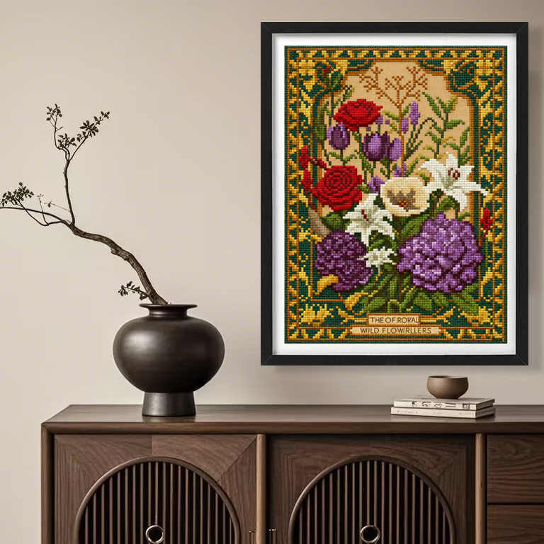 Nuevas flores transfronterizas flores retro retro flores retro plantas bordadas pinturas decorativas de la sala de estar image 2