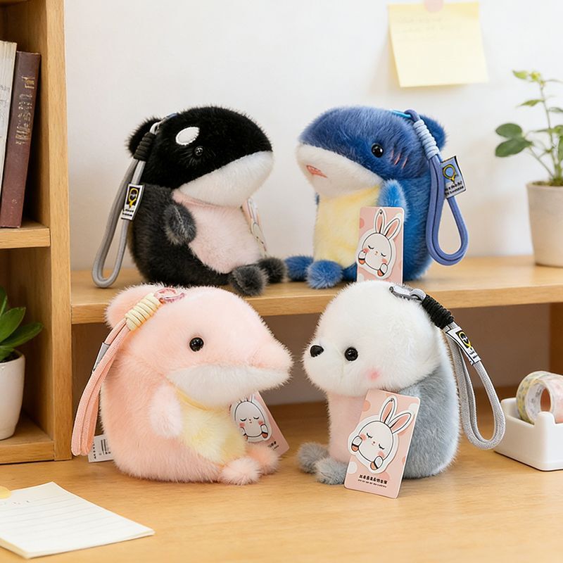 Ocean Series Cute Shark and Dolphin Plush Keychain Seal Doll Toy Pendant Bag Decoration for Children
