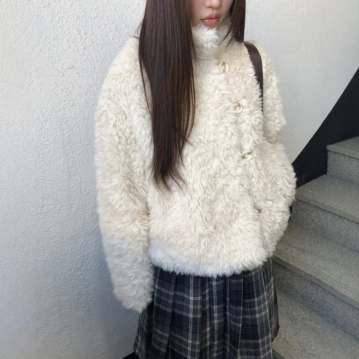 新款韩版加厚毛呢大衣冬呢子上衣显瘦短款立领黑色毛呢外套女Y2K