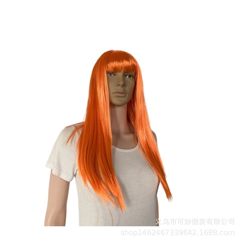 亚马逊欧美假发女时尚长直发黑棕色整顶假发齐刘海化纤纤维全头套|undefined
