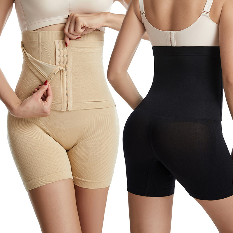 Pantalones de corsé de cintura alta con doble botonadura postparto para mujeres sin costura transfronteriza europea y americana boxeador cadera levantamiento cuerpo que forma los pantalones 676
