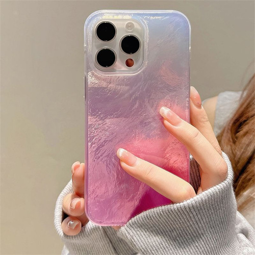 Render gradient tin foil pattern imd glacier pattern phone case suitable for Apple 15 Pro, anti-slip, for girls, niche