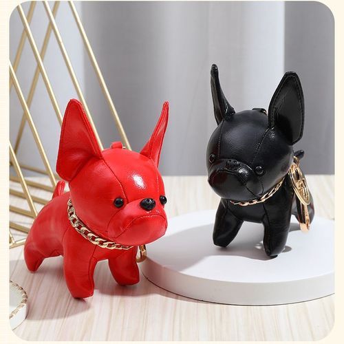 Cross-border wholesale leather cartoon puppy keychain French Bulldog creative PU exquisite ornaments cross-border Bulldog pendant