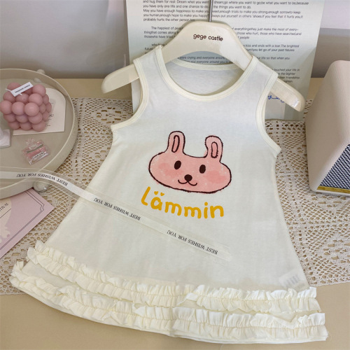 韩版童装2024新款夏季女童兔子T恤背心裙儿童洋气卡通印花连衣裙