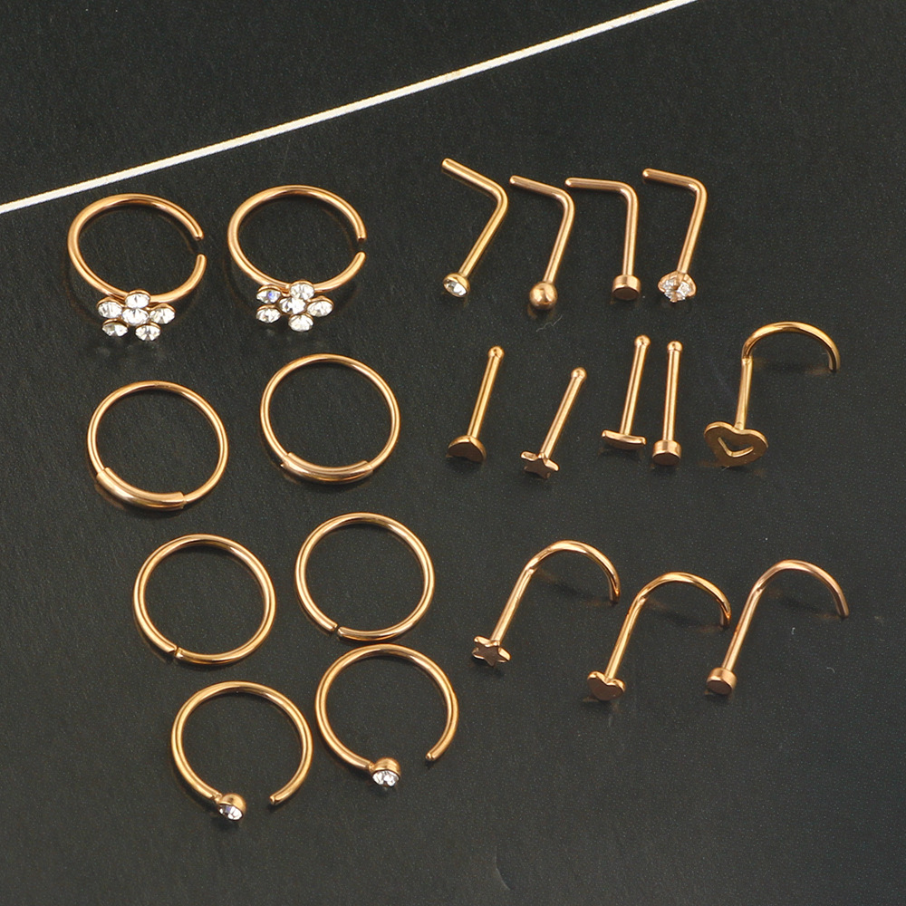 21-Piece Nose Piercing Kit Stainless Steel Geometric Nose Ring Set Body Jewelry detail image 8