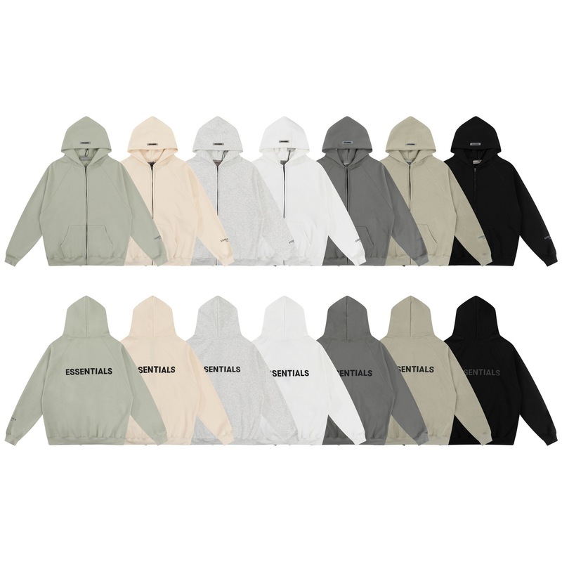 Cross-Border Fog-European and American Trendy Brand Ess Multi-Line Winter New Velvet Zipper Hooded Sweatshirt Jacket for Men and Women