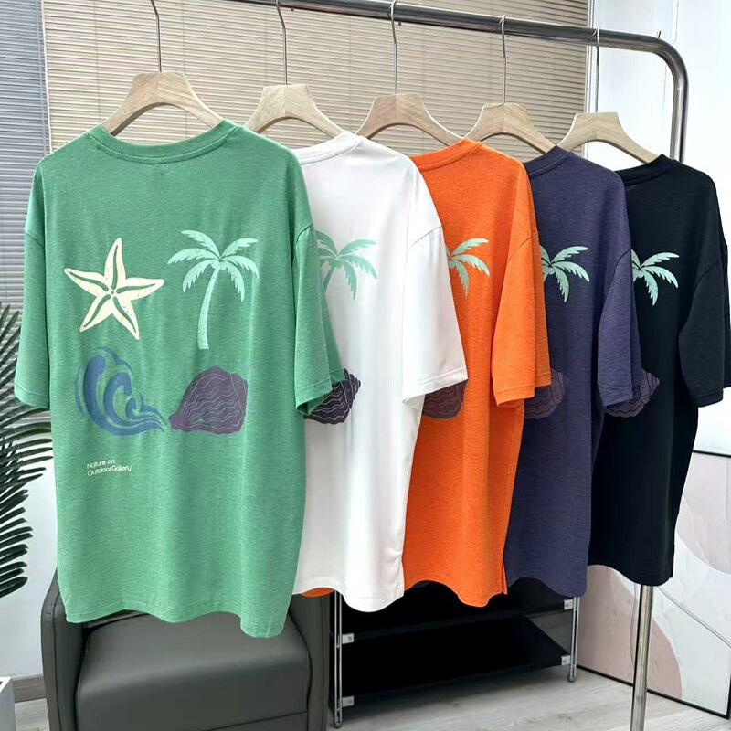 Factory Order Vacation Style Island Graffiti Print Couple's Outdoor Lightweight Breathable Quick-Dry Short-Sleeve T-Shirt 63421
