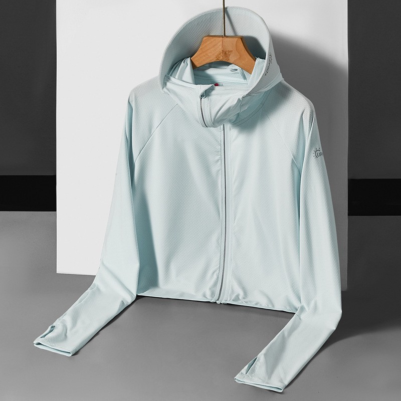 Capa de ropa de protección solar de mujer abrigo de verano ropa de protección solar de hielo transpirable corto al aire libre montar chaqueta de gorra grande
