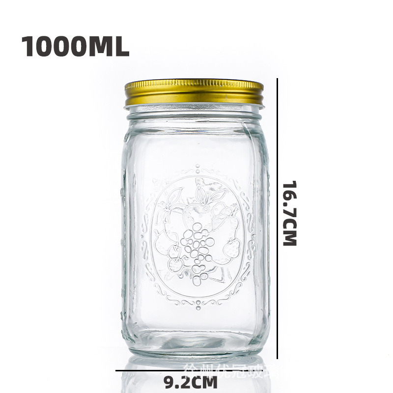 Tarro de albañil de vidrio transparente tarro sellado de la tarro de la ensalada de verduras nueces productos secos de embalaje de almacenamiento de vidrio al por mayor