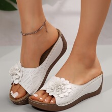 R 50871 Flower Wedge Open Toe Slippers ����¶ֺ��Ь �羳����