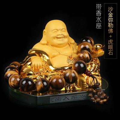 Buddha center console high-end men's, Car ornaments - sand-gold-maitreya-buddha-perfume-holder-large-tiger-eye-stone-price-limit-218-yuan