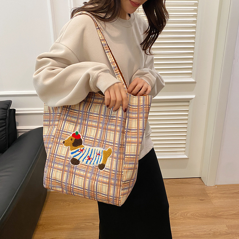 Bolsa de tela de cachorro doble espalda bolsa de lona transfronteriza para mujeres gran capacidad de ventano relajado bolsa de compras de hombro casual