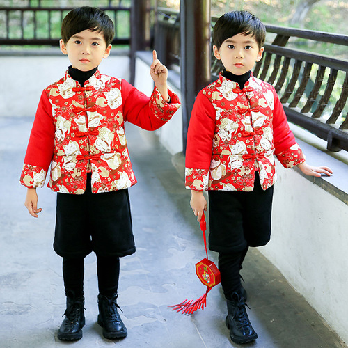 Winter boys' velvet New Year's clothing, New Year's clothing, children's suits, children's first-year New Year's clothing, girls' New Year's Day performance clothing