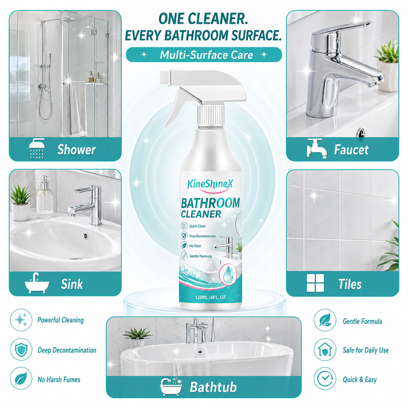 KineShineX Bathroom Descaling Cleaner Odorless Gentle Formula Quick Stain Removal Cleaning Spray for Bathroom
