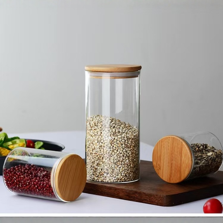 Venta directa de fábrica Tarro sellado de vidrio de borosilicato Té recto Tarro de bocadillos de frutos secos Tarro de dulces Tanque de almacenamiento de granos de café